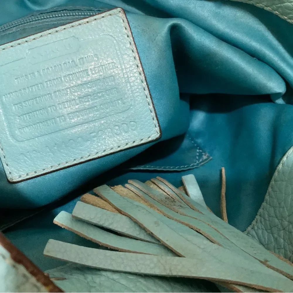 Coach F23309 Avery Leather‎ Hobo in Silver/ Turquoise.